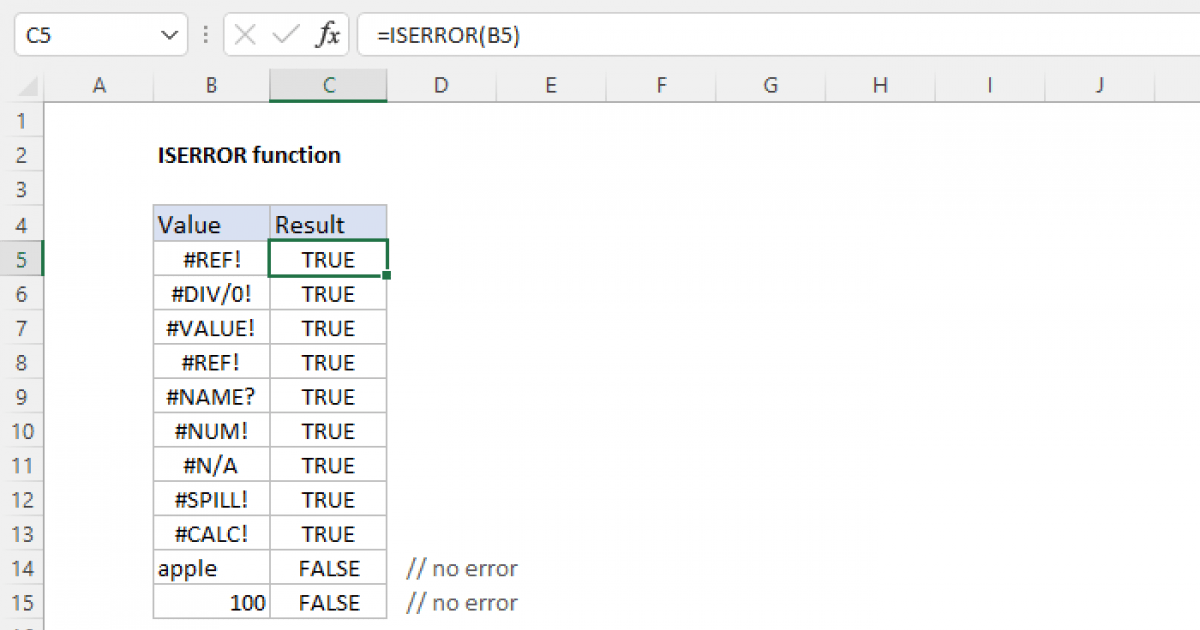 Excel ISERROR function Exceljet